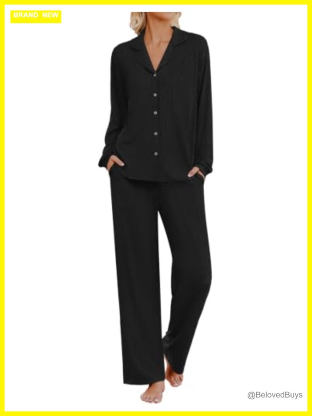 Ribbed Knit Pajama Set Long Sleeve Button Down Lounge Set